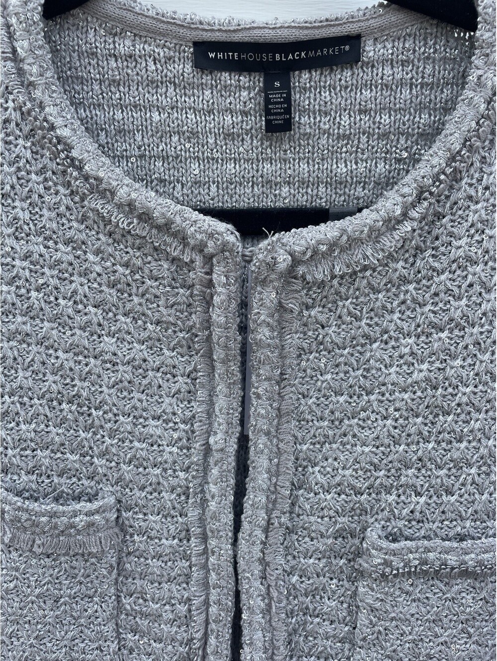 Gray Silver Sparkle Cardigan Jacket Sweater  Sz Small Long Pockets Elegant NWT